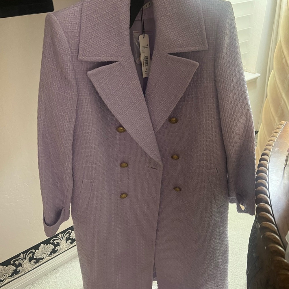 Alice + Olivia Light Purple Double-Breasted Trench Coat - Picture 9 of 13